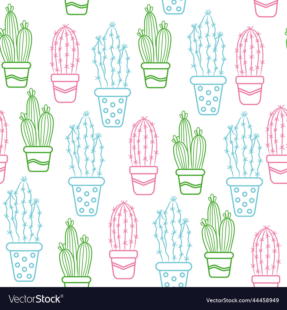 Seamless background with multicolored cacti