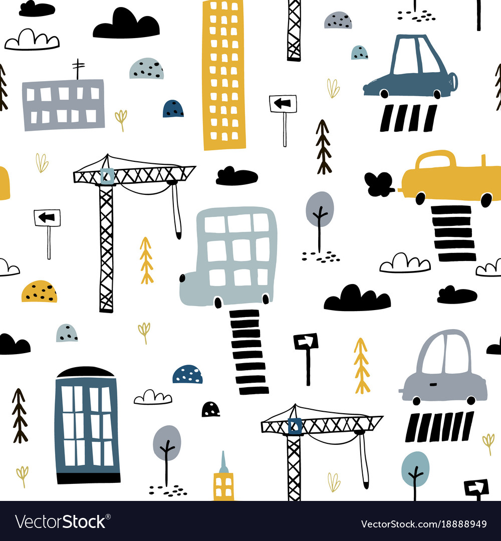 Seamless pattern with hand drawn city print Vector Image