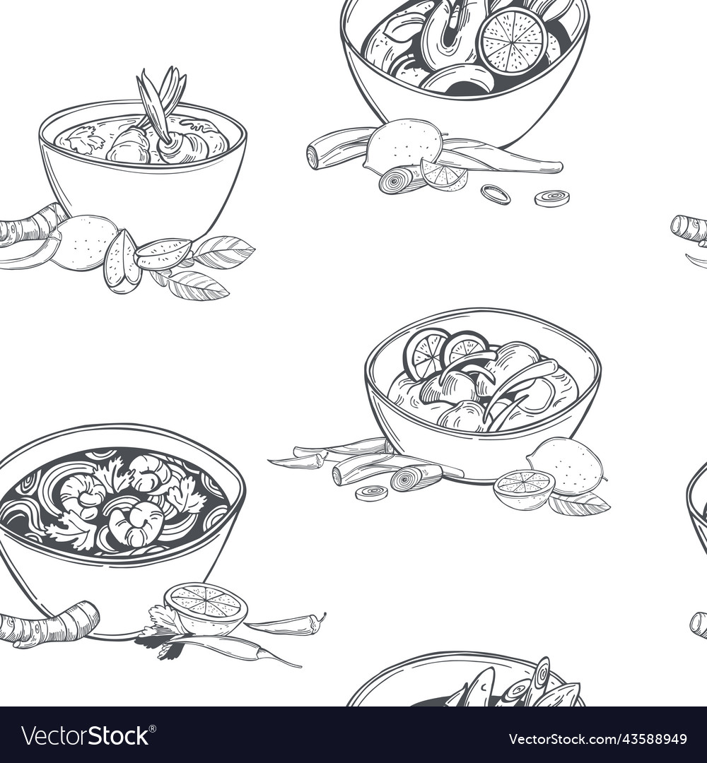 Tom Yam Soup Pattern Royalty Free Vector Image