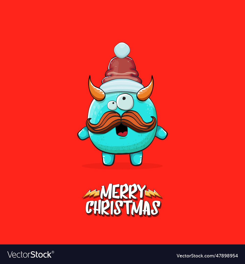 Cartoon funky blue monster with santa claus