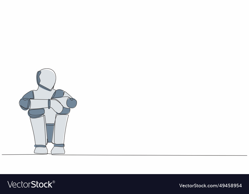 Continuous one line drawing sad robot suffer vector image Continuous one line drawing sad robot suffer