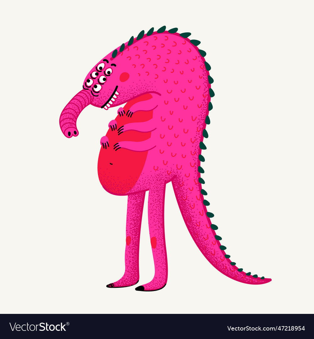 Cute cartoon monster pink reptile monster Vector Image