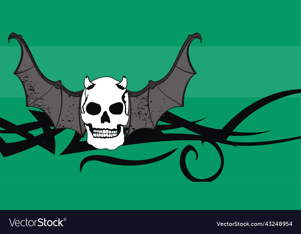 Heavy metal bat winged skull biker tattoo card