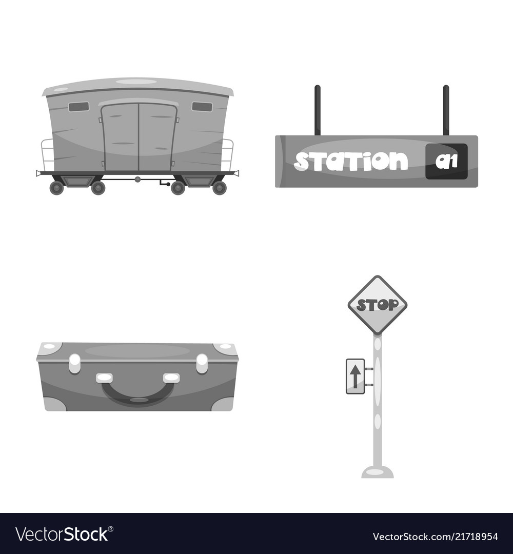 Isolated object of train and station symbol set