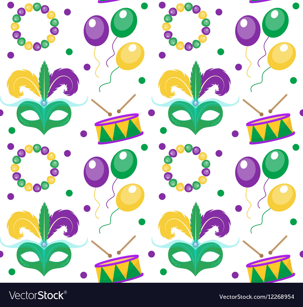 Mardi Gras Carnival Seamless Pattern With Mask Vector Image