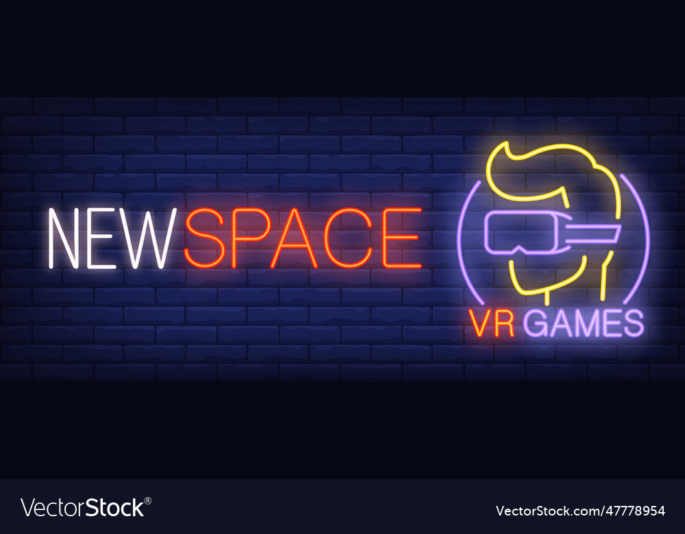 New space vr games neon text with gamer Royalty Free Vector