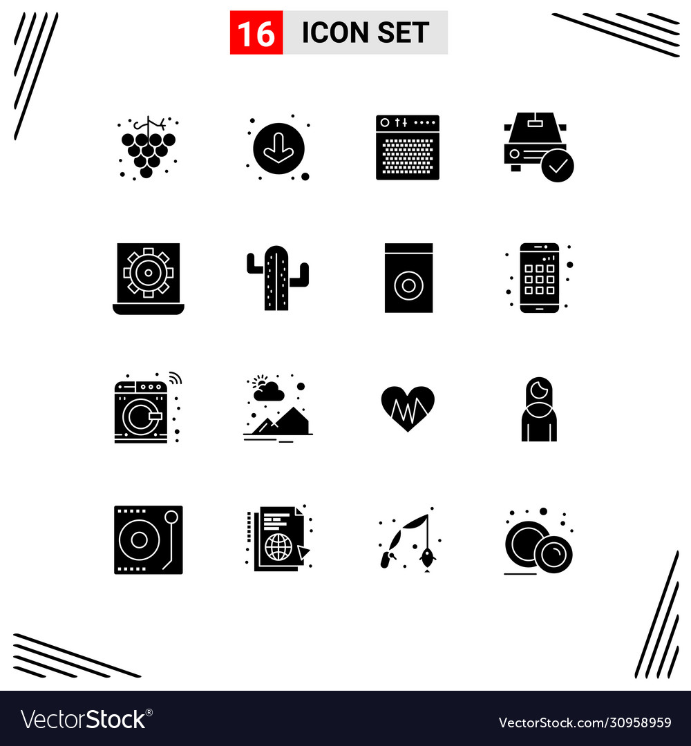 16 universal solid glyphs set for web and mobile