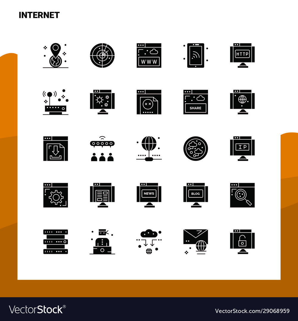 25 internet icon set solid glyph template