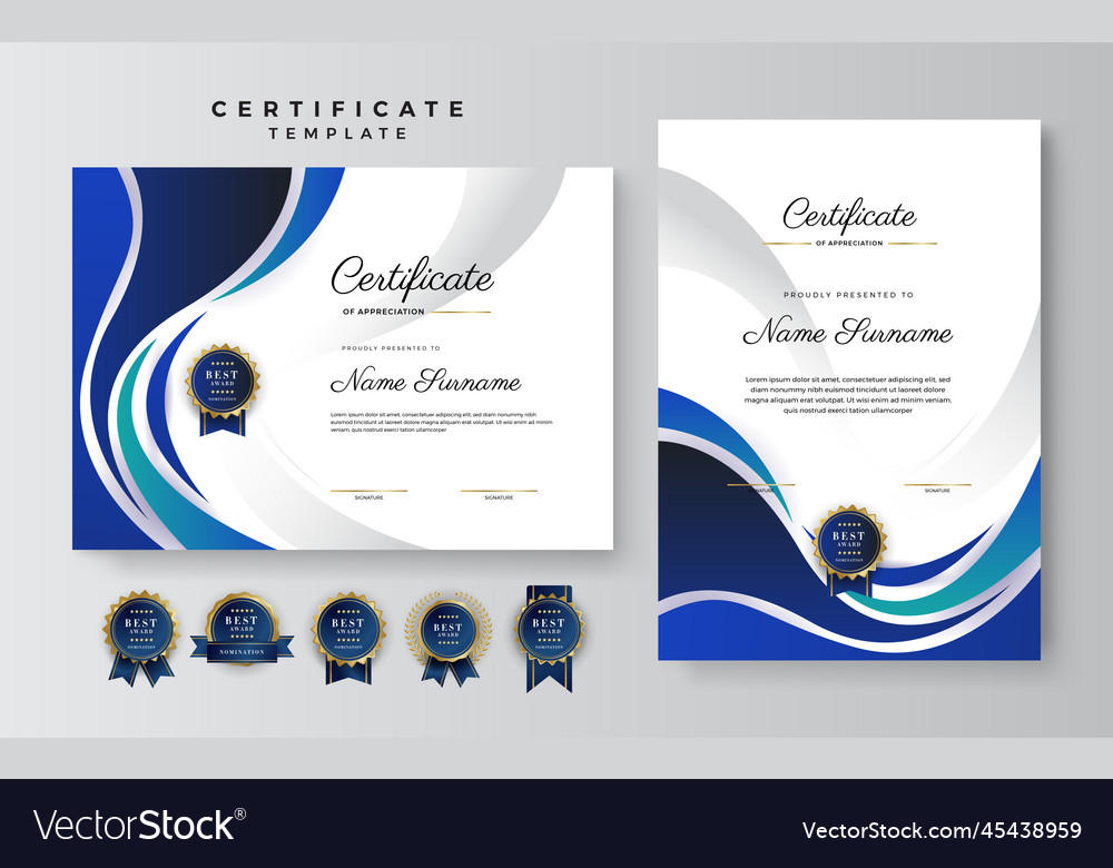 Blue and black certificate of achievement border Vector Image