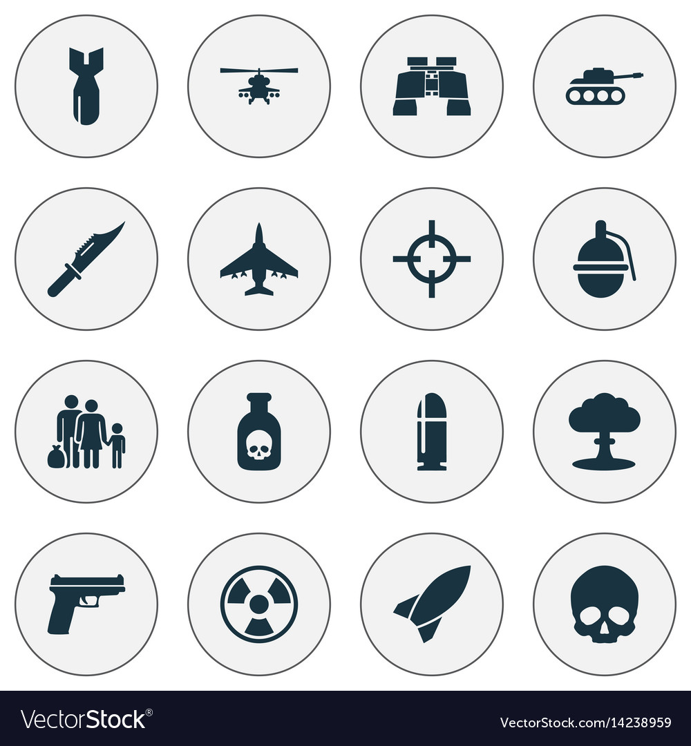 Combat icons set collection of slug rocket