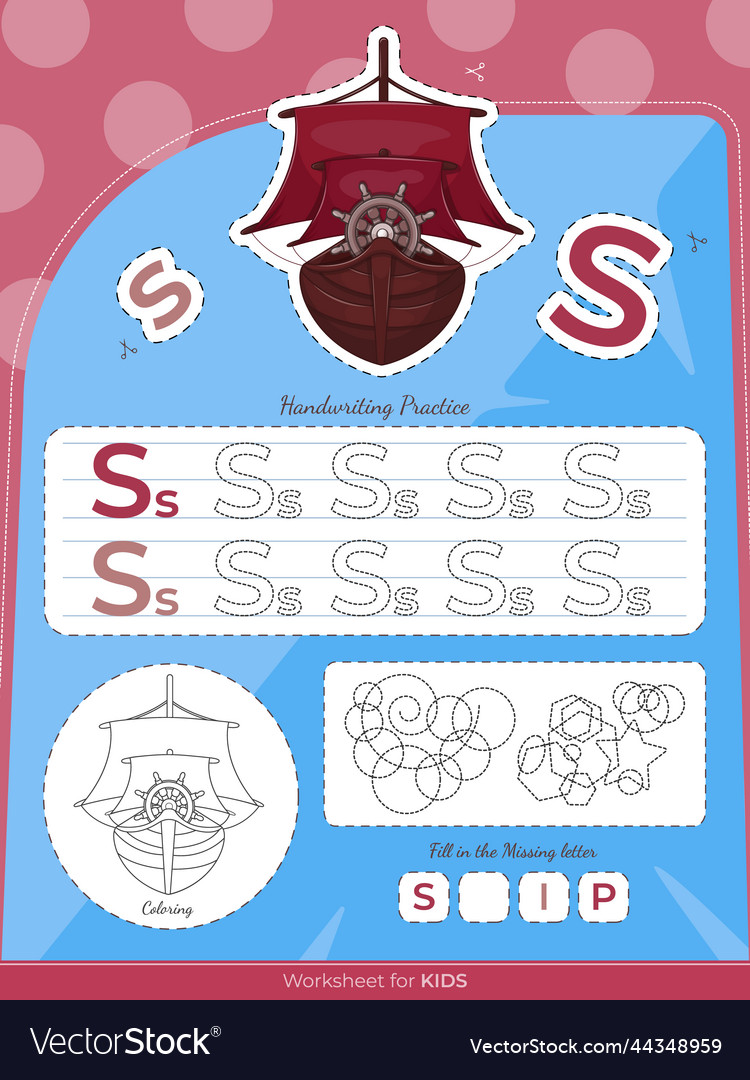 Education worksheet for kids with a ship Vector Image