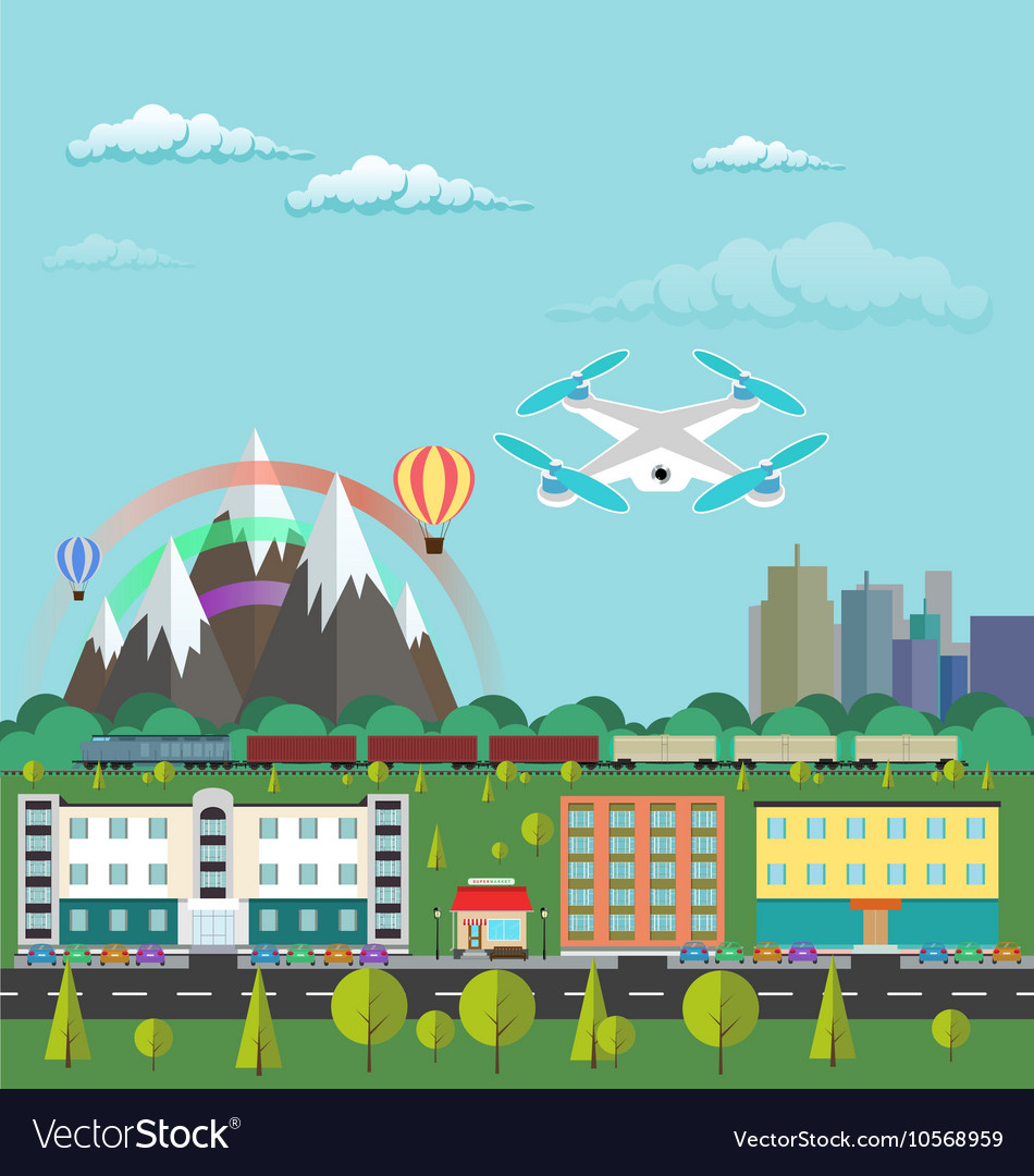 Flaches Design Stadtleben und Stadtlandschaft Flugzeug