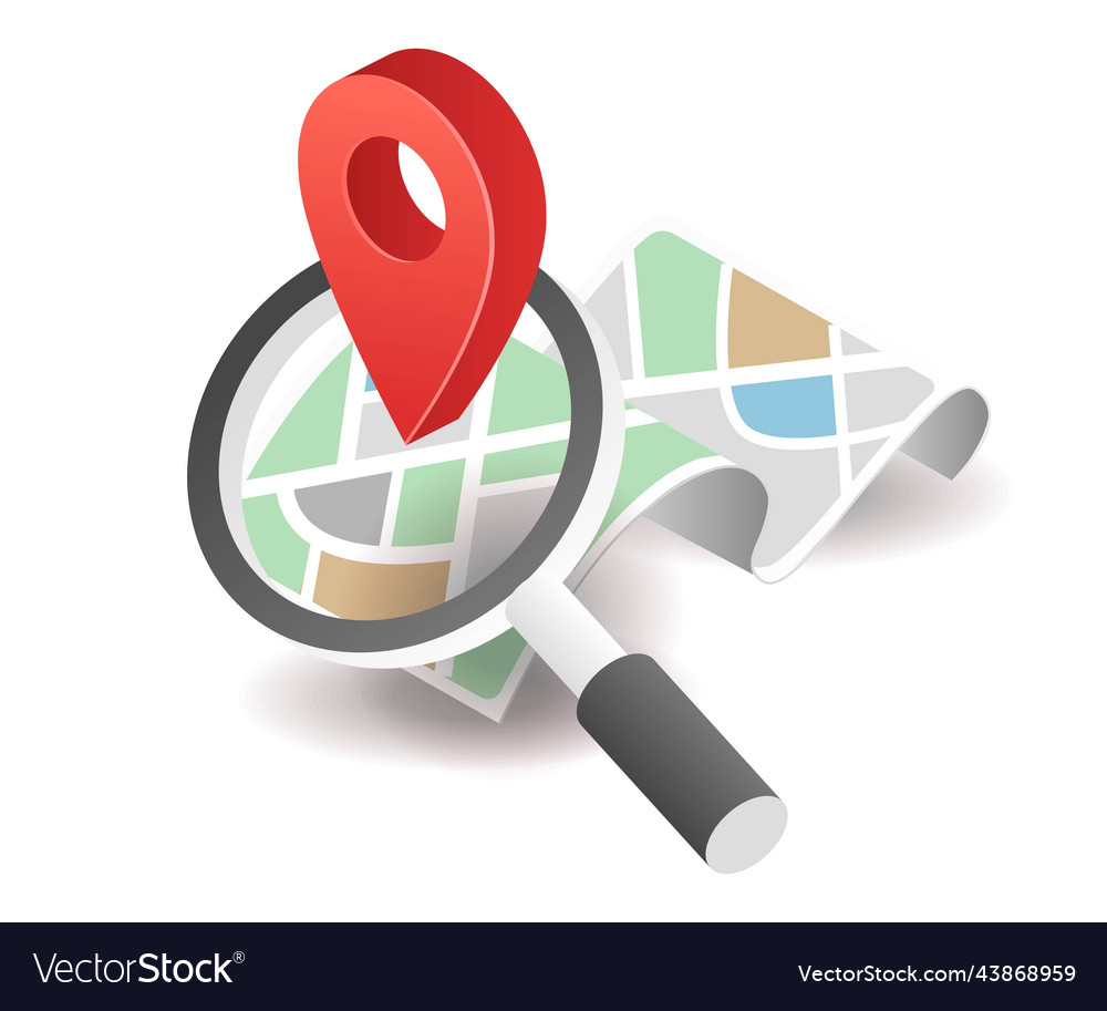 Isometric concept location finder map application vector image Isometric concept location finder map application