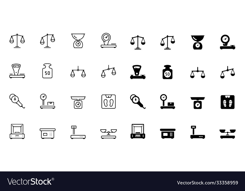 Scales and weighing icon set in thin line style
