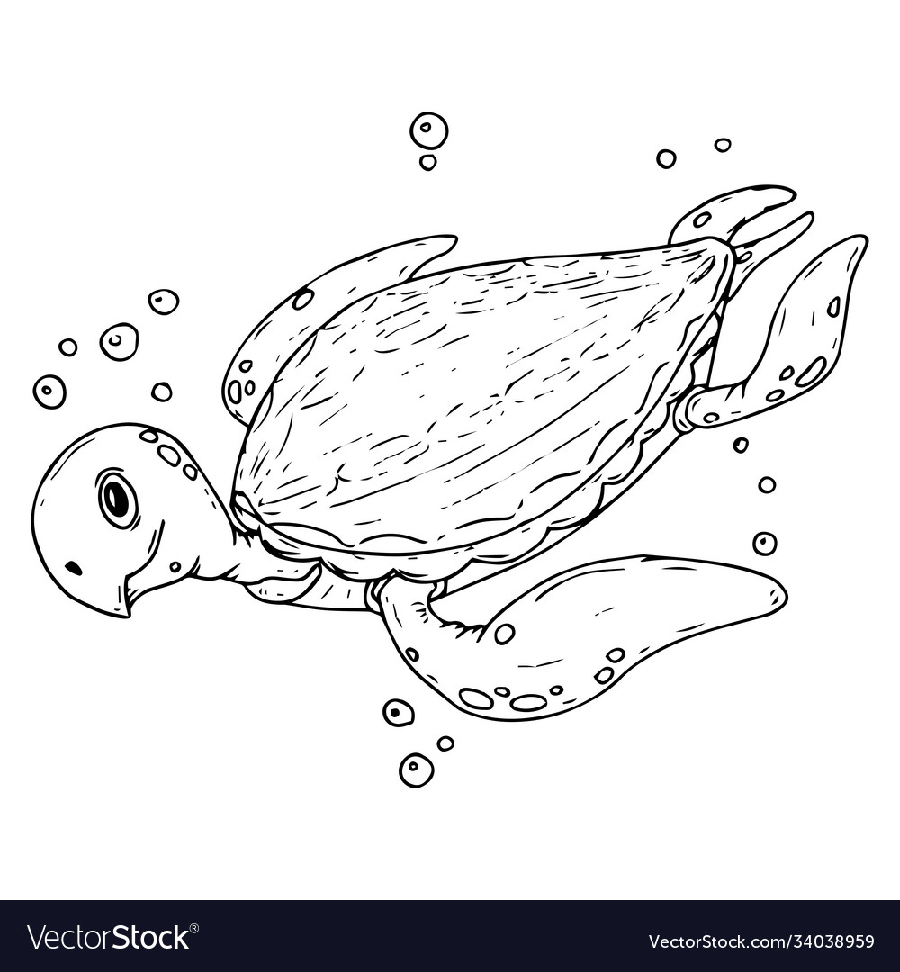 Sea turtle icon a cute hand drawn