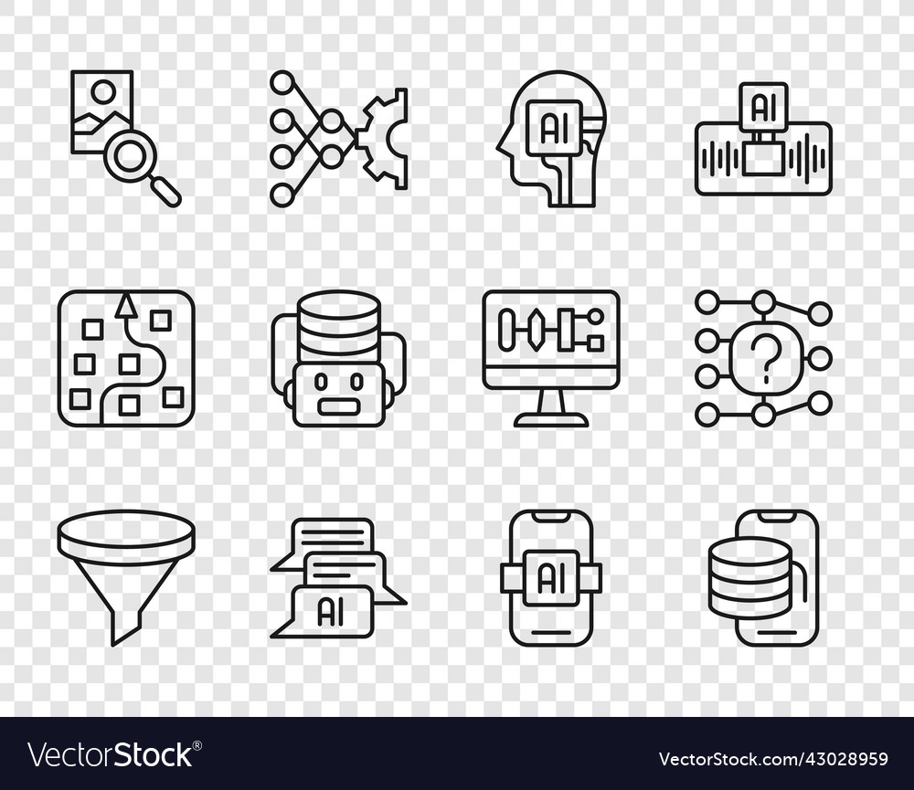 Set line funnel or filter cloud technology data vector image Set line funnel or filter cloud technology data