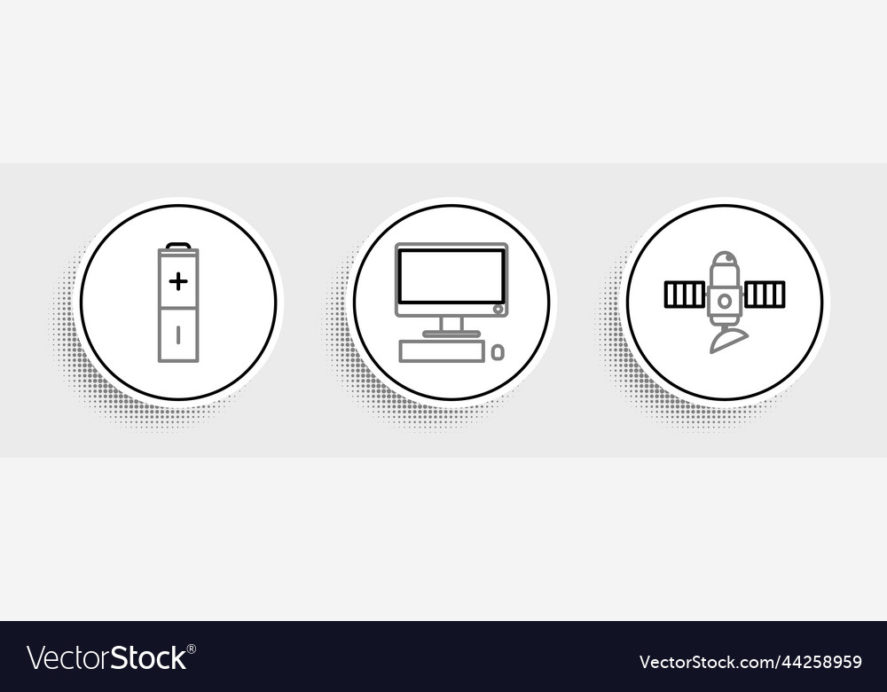 Set line satellite battery and computer monitor vector image Set line satellite battery and computer monitor