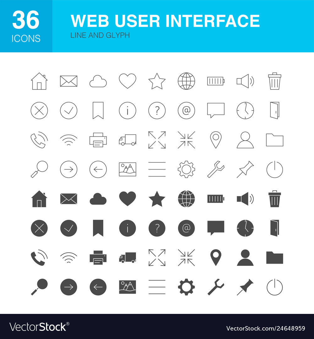 Web user interface line glyph icons Royalty Free Vector