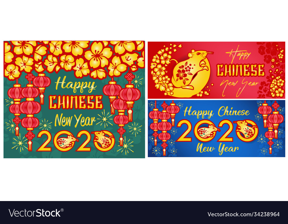 Chinese new year 2020 rat red and gold paper vector image Chinese new year 2020 rat red and gold paper
