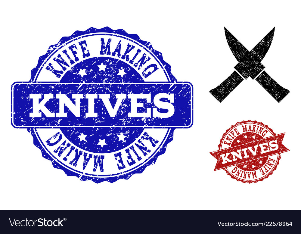 Crossing knives grunge icon and seals