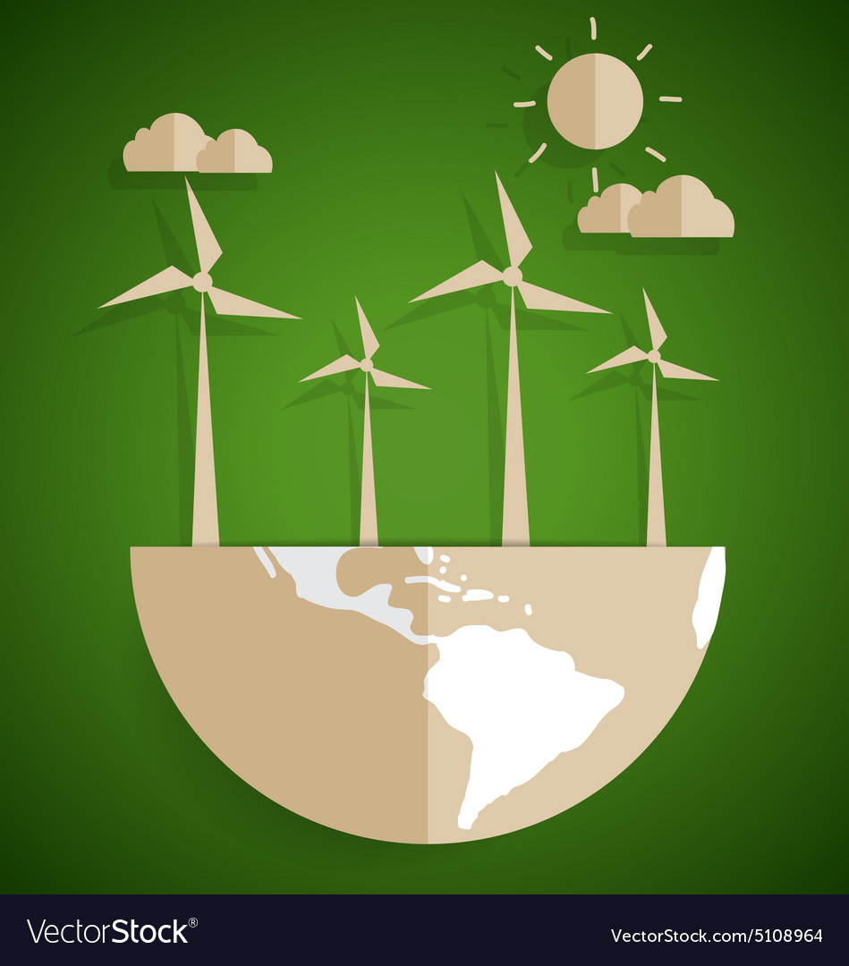 Ecology concept paper cut of globe and turbine Vector Image