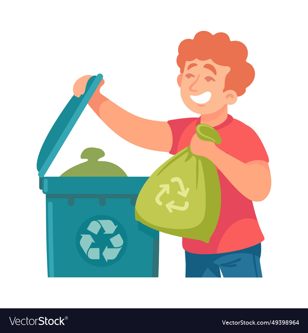 Ecology with man character sort garbage Royalty Free Vector