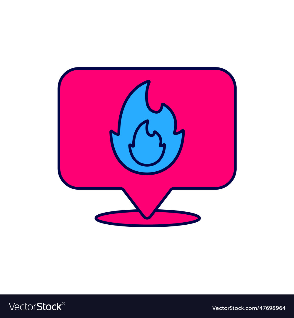 Filled outline map pointer with fire flame icon vector image Filled outline map pointer with fire flame icon