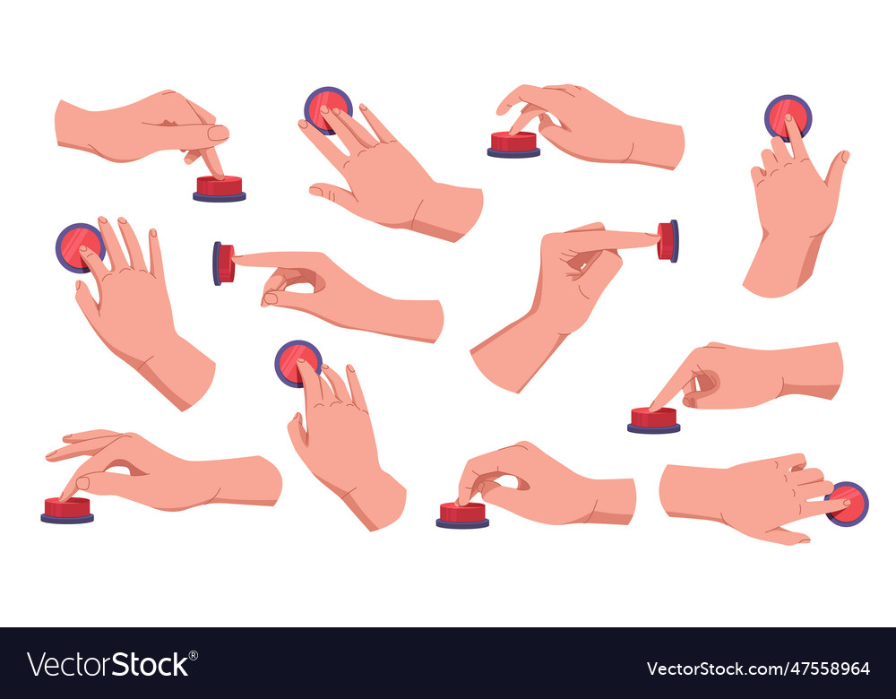 Hands pushing and pressing button set vector image Hands pushing and pressing button set