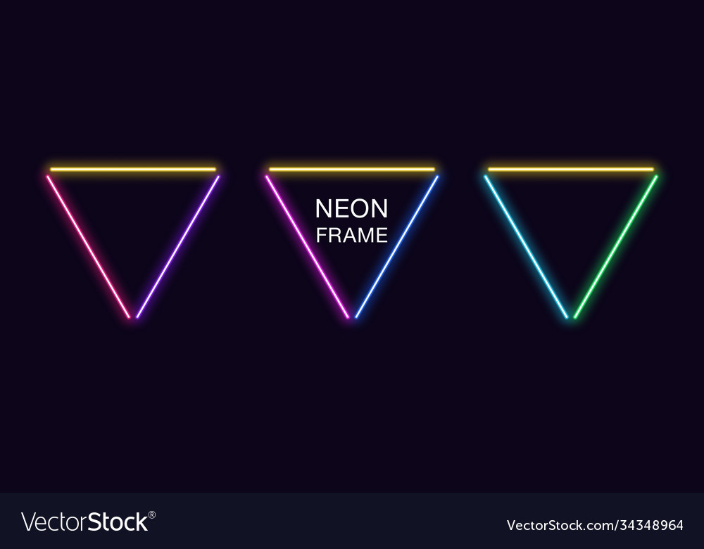 Neon triangle frame set triangular border vector image Neon triangle frame set triangular border