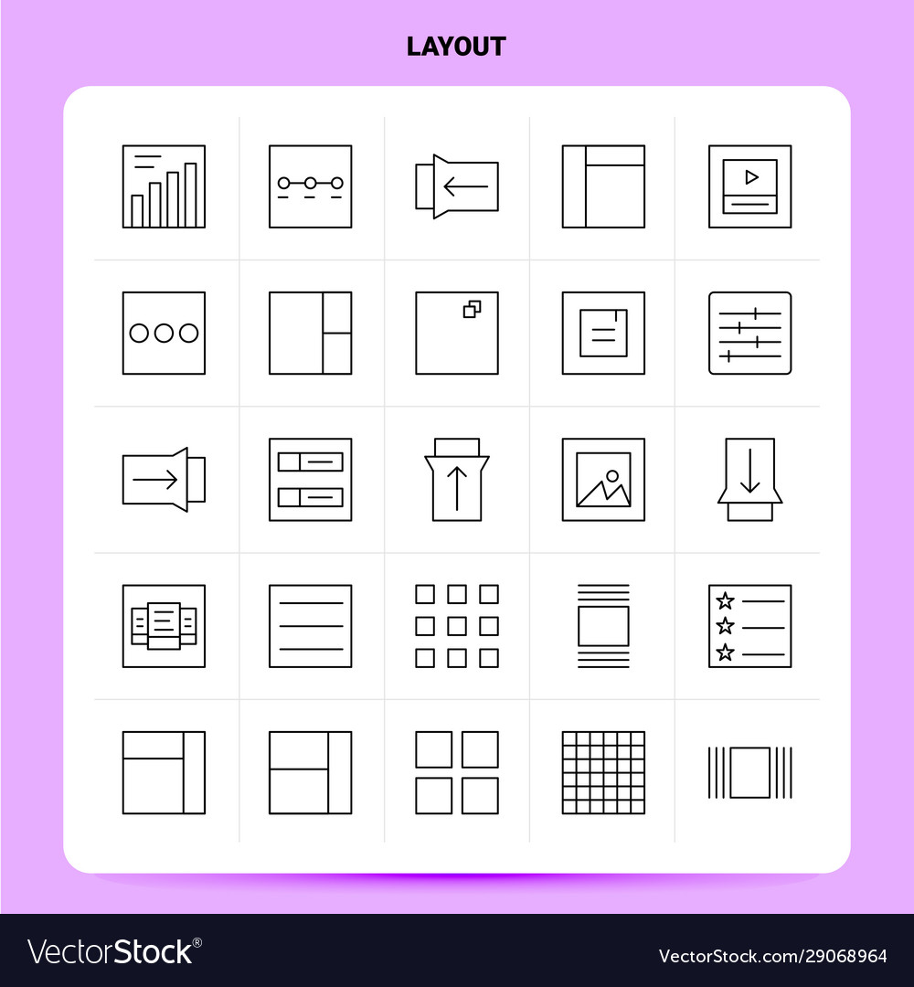 Outline 25 layout icon set line style design vector image Outline 25 layout icon set line style design