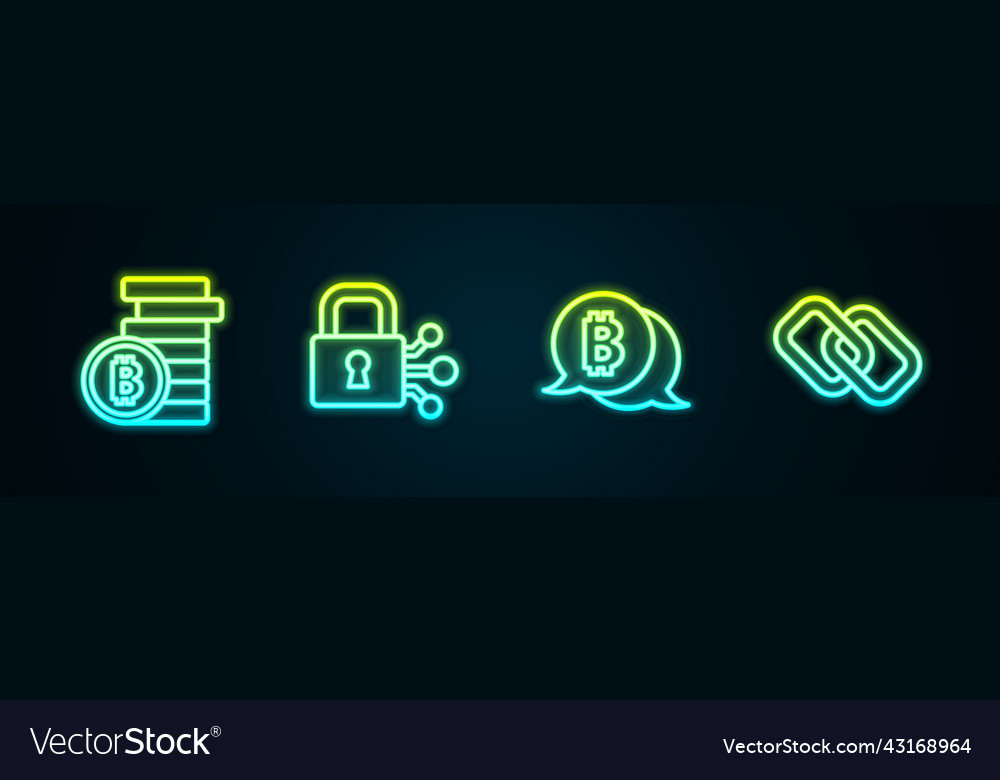Set line bitcoin lock with and chain vector image Set line bitcoin lock with and chain