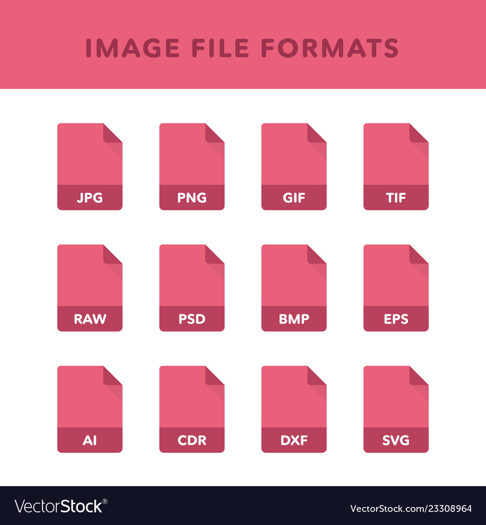 Set of image file formats and labels in flat vector image Set of image file formats and labels in flat