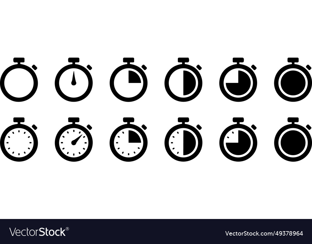 Timer clock stopwatch isolated set icons vector image Timer clock stopwatch isolated set icons