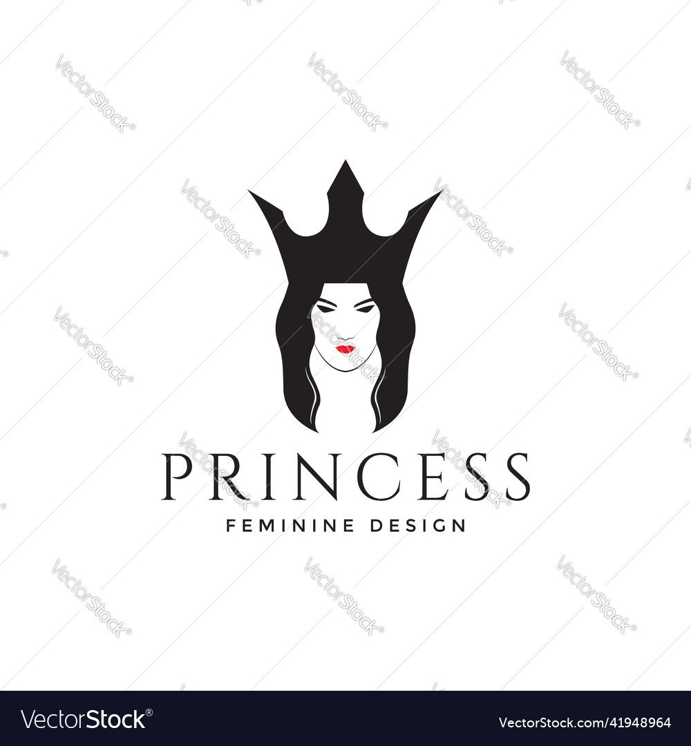 Women face long hair with crown logo design