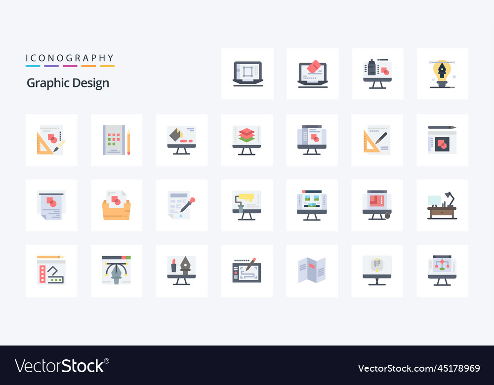 25 graphic design flat color icon pack