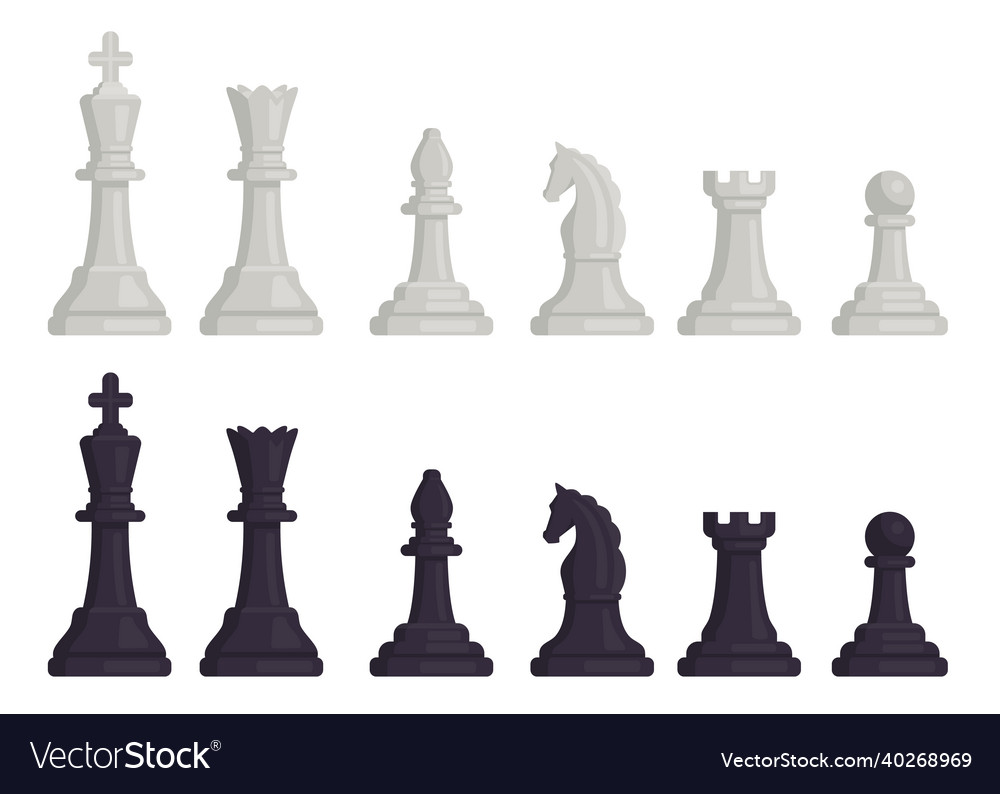 Cartoon black and white chess pieces icons flat Vector Image