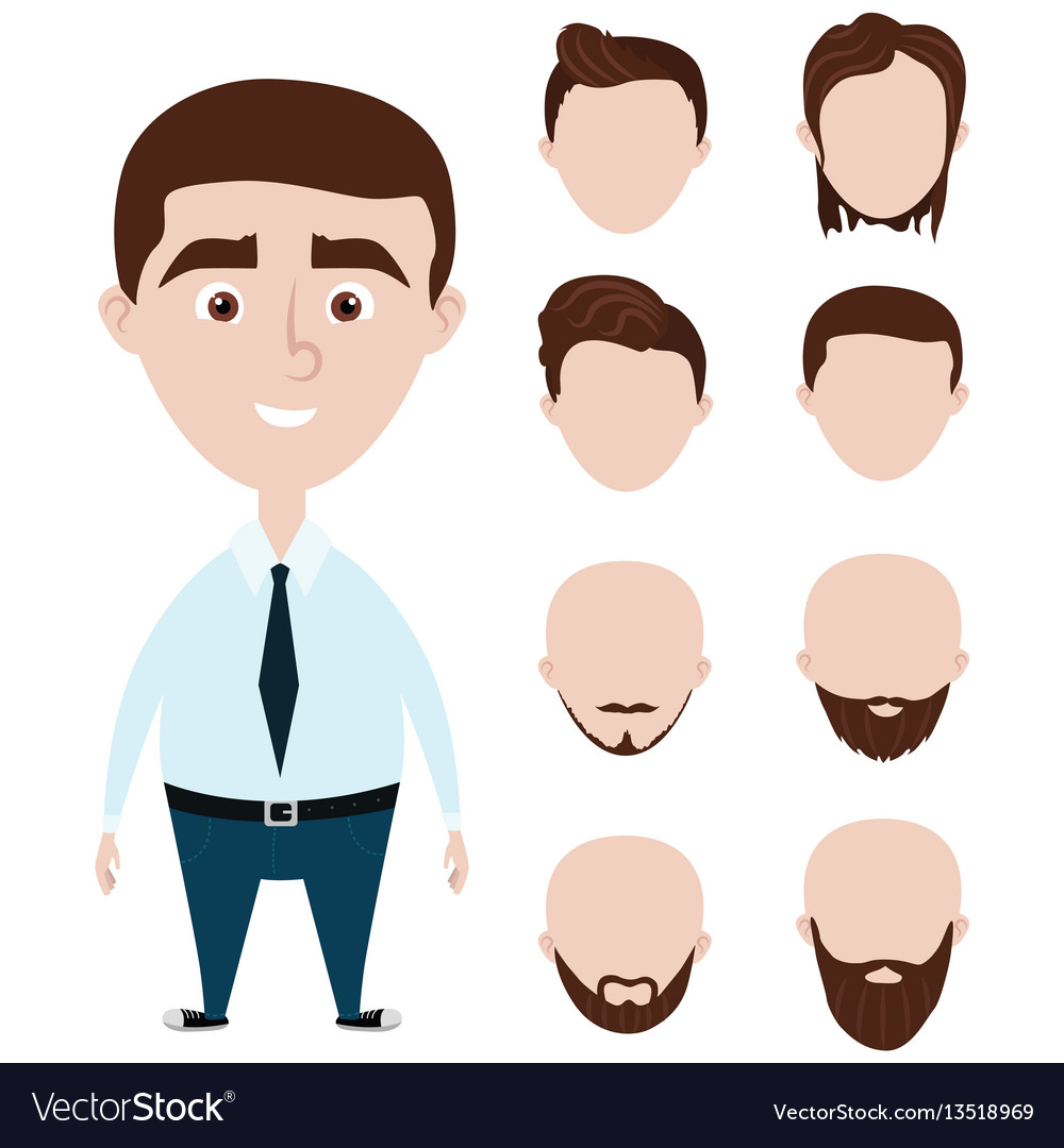 Cartoon Funny Man With Haircuts Set