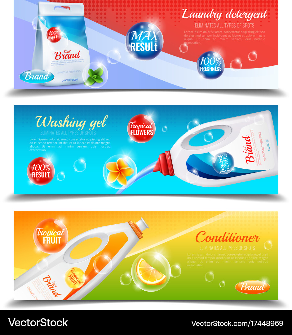 Detergents Clothes Horizontal Banner Set Vector Image