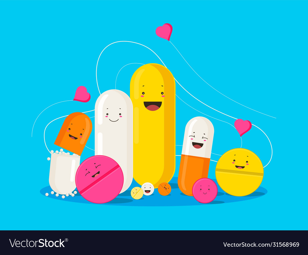 Funny healing pills smiling cartoon