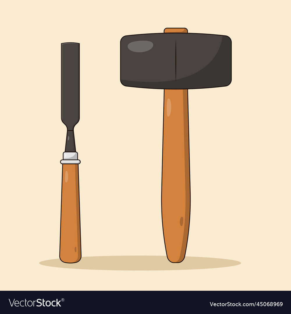 Hammer and chisel icon with outline for design