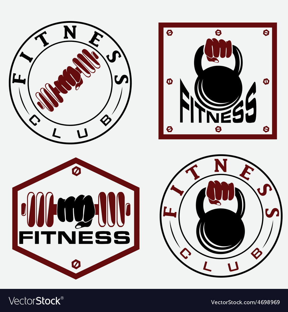 Hand holding barbell and kettlebell in emblems