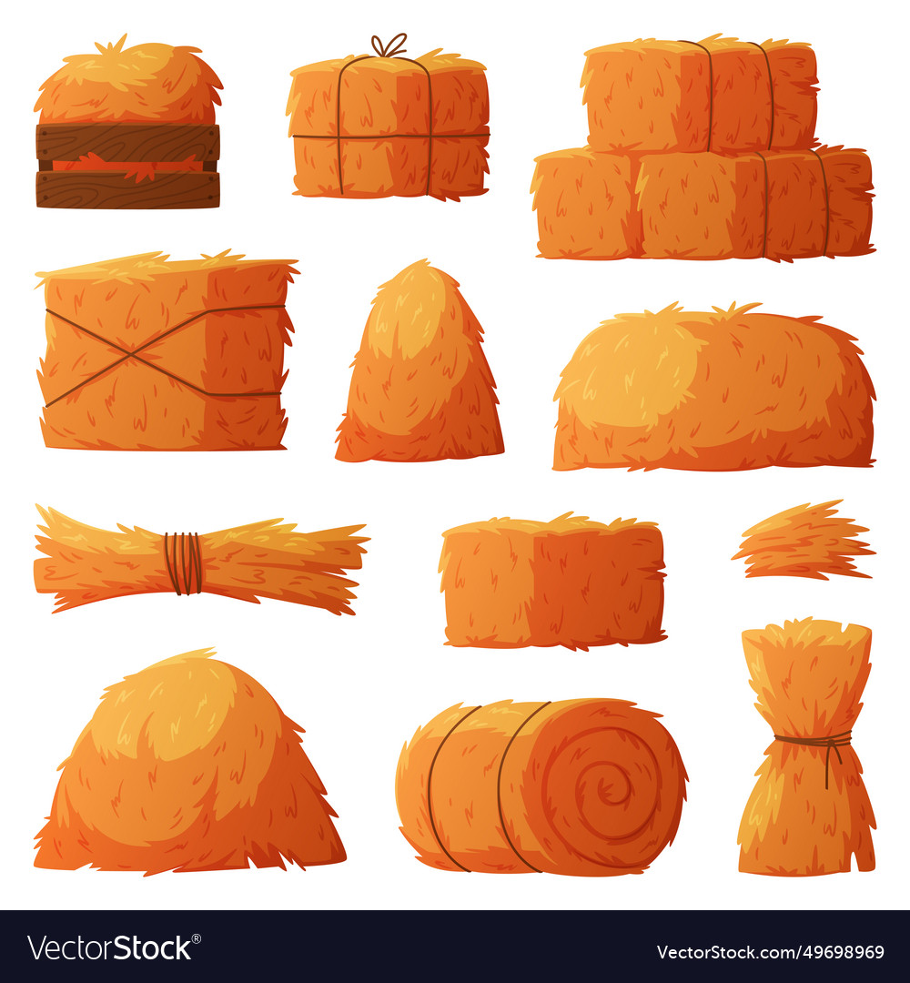 Hay bale as dried grass for fodder set Royalty Free Vector