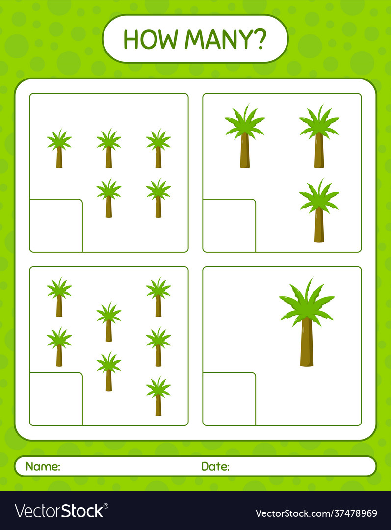 How many counting game with palm tree worksheet
