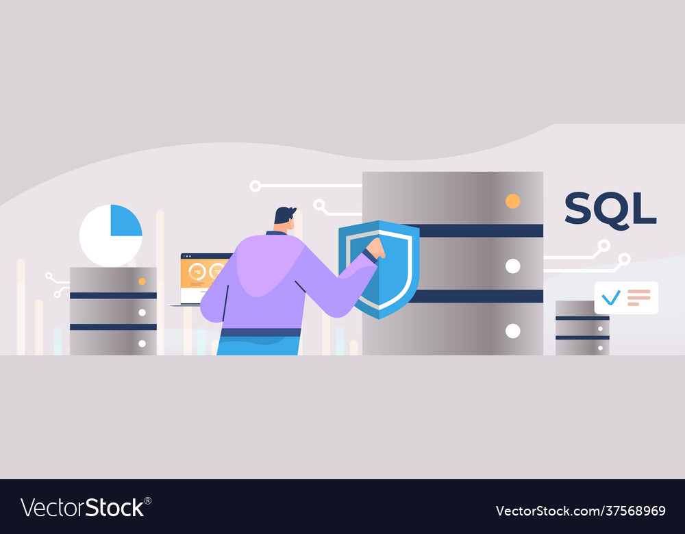 Male admin working with dataserver sql structured