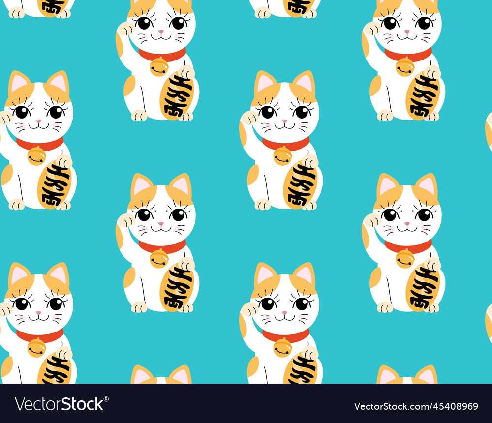 Maneki neko seamless pattern