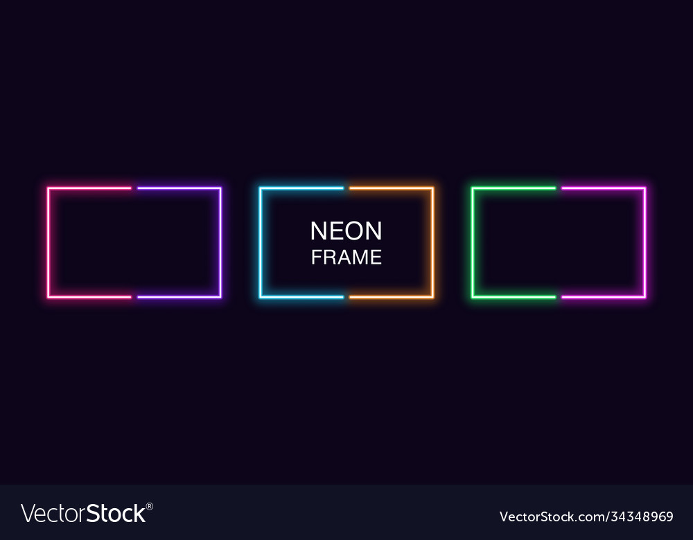 Neon rectangle frame set rectangular vector image Neon rectangle frame set rectangular