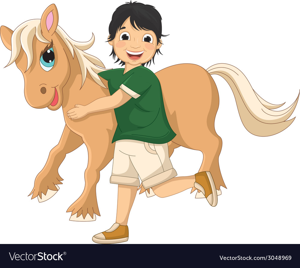 Of A Little Boy Hugging Pony Royalty Free Vector Image