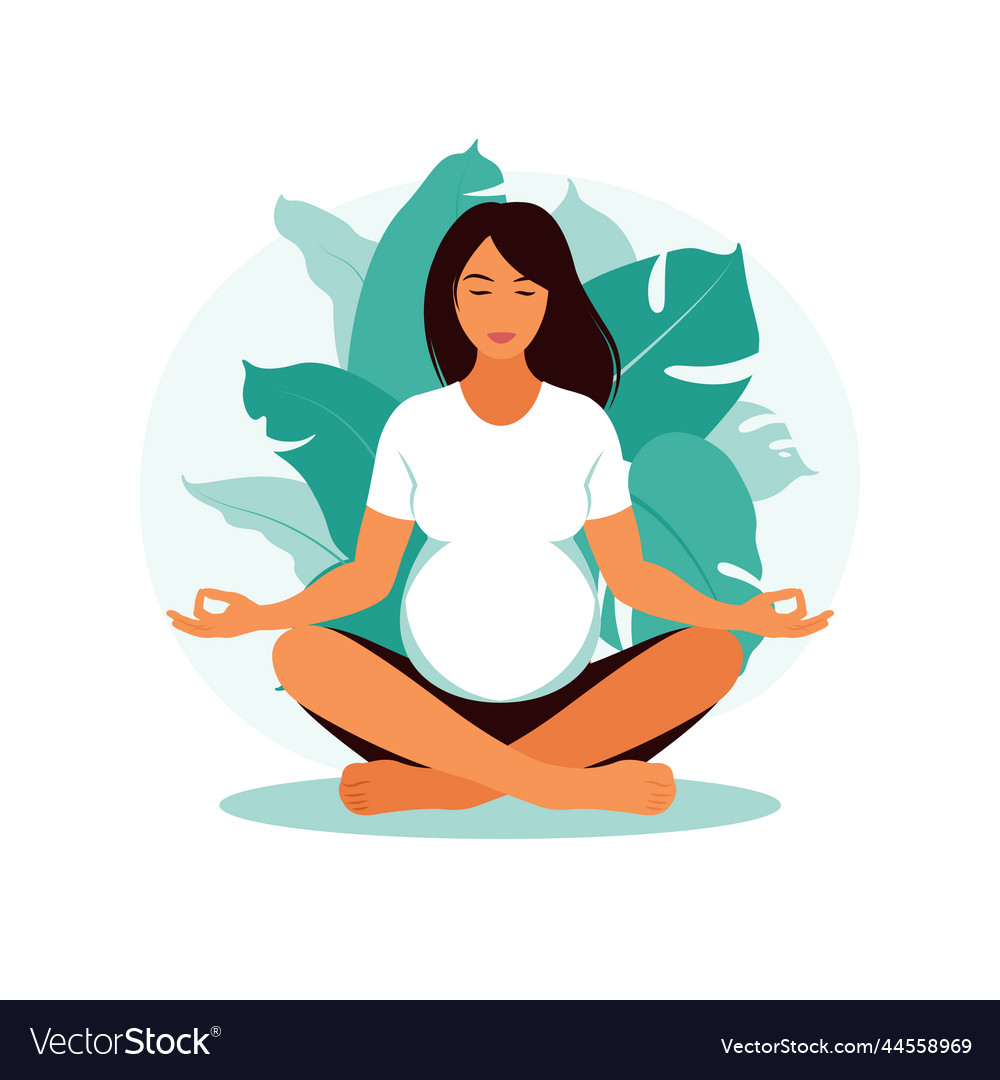 Pregnant woman makes yoga and meditation concept Vector Image