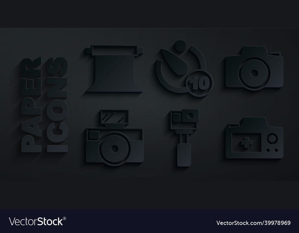 Set action camera photo with flash timer vector image Set action camera photo with flash timer