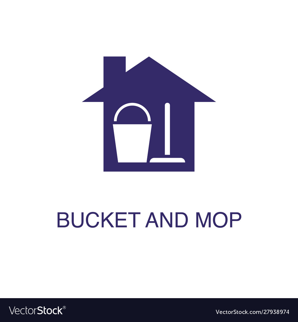 Bucket and mop element in flat simple style